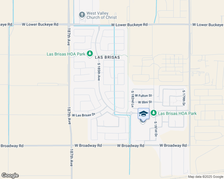 map of restaurants, bars, coffee shops, grocery stores, and more near 18416 West Elwood Street in Goodyear