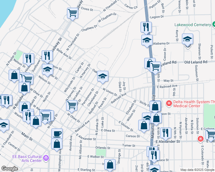 map of restaurants, bars, coffee shops, grocery stores, and more near 528 Redbud Street in Greenville
