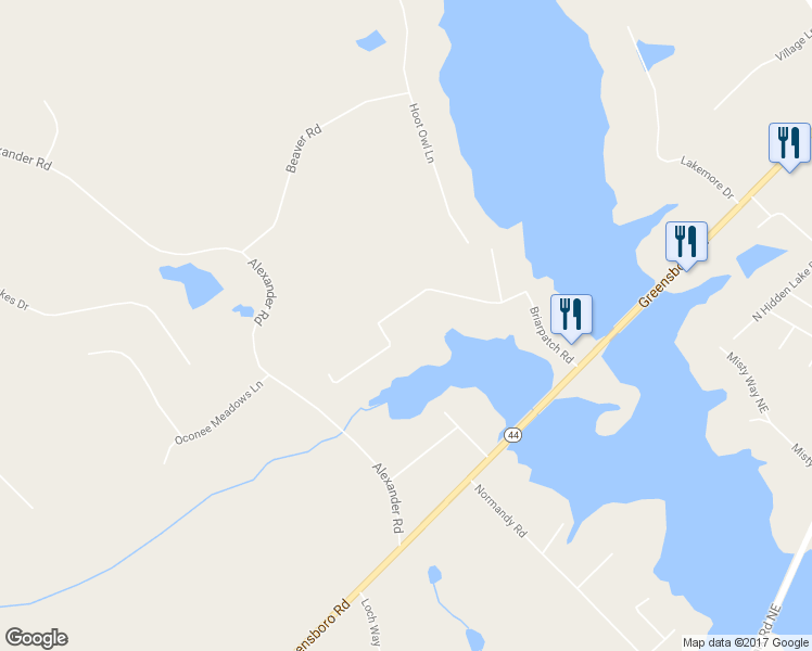 map of restaurants, bars, coffee shops, grocery stores, and more near 155 Briarpatch Road in Eatonton