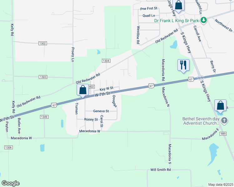 map of restaurants, bars, coffee shops, grocery stores, and more near 6403 West 7th Street in Texarkana