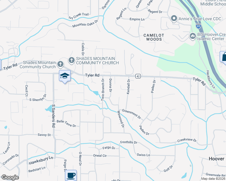 map of restaurants, bars, coffee shops, grocery stores, and more near 731 Donna Drive in Vestavia Hills