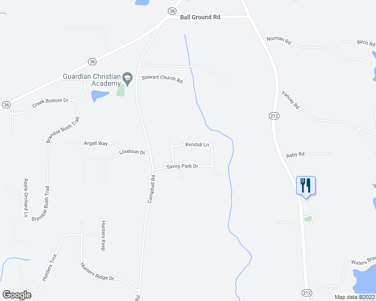 map of restaurants, bars, coffee shops, grocery stores, and more near 30 Kendall Lane in Covington