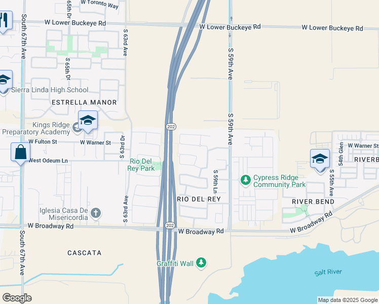 map of restaurants, bars, coffee shops, grocery stores, and more near 6027 West Warner Street in Phoenix