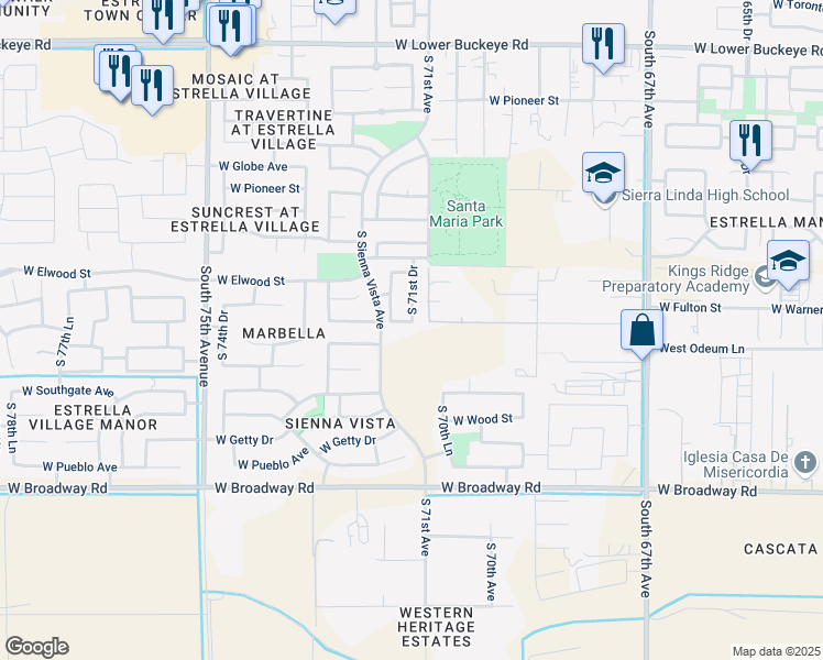 map of restaurants, bars, coffee shops, grocery stores, and more near 3724 South 71st Drive in Phoenix