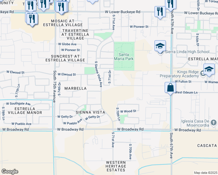map of restaurants, bars, coffee shops, grocery stores, and more near 3724 South 71st Drive in Phoenix