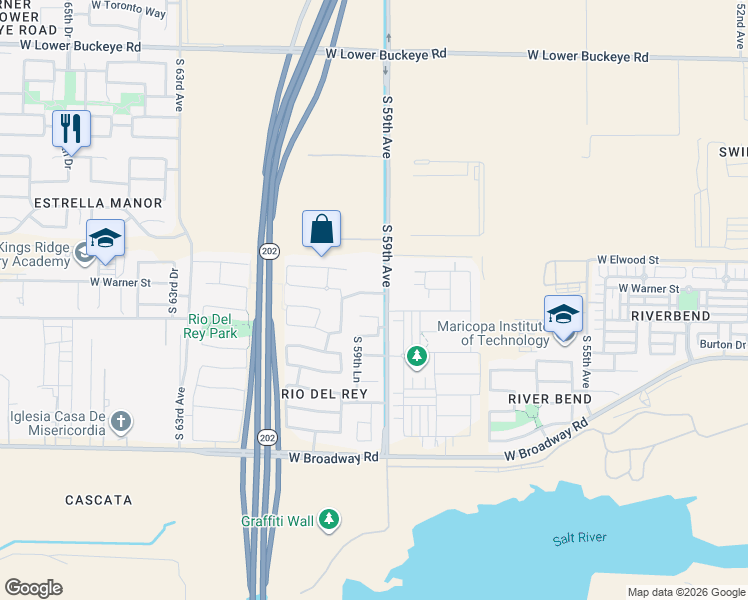 map of restaurants, bars, coffee shops, grocery stores, and more near 3637 59th Avenue in Phoenix