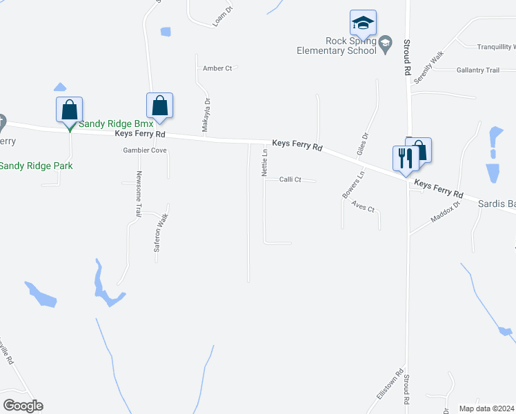 map of restaurants, bars, coffee shops, grocery stores, and more near 137 Nettie Lane in McDonough