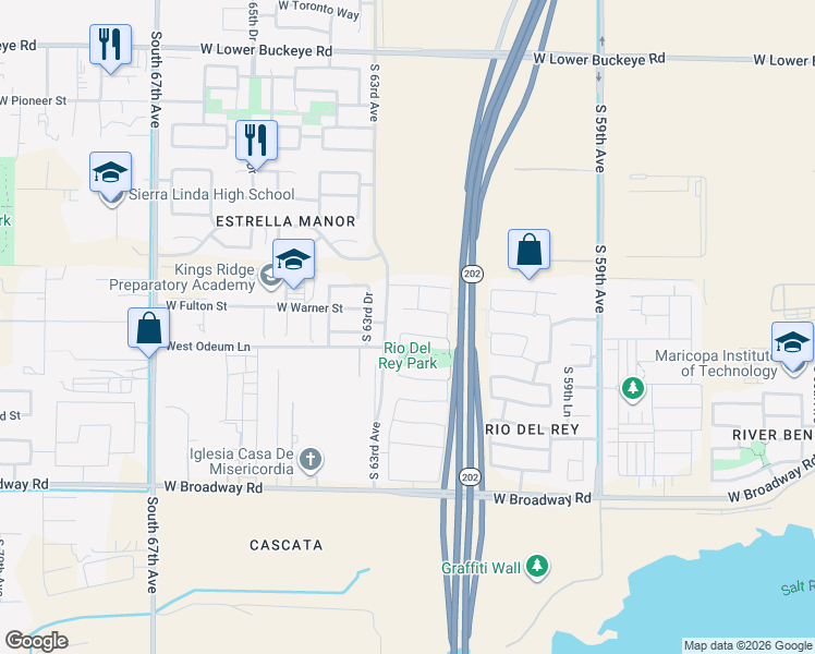 map of restaurants, bars, coffee shops, grocery stores, and more near 6237 West Warner Street in Phoenix