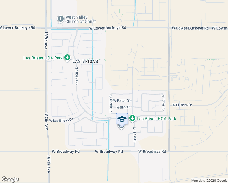 map of restaurants, bars, coffee shops, grocery stores, and more near 18240 West Raymond Street in Goodyear