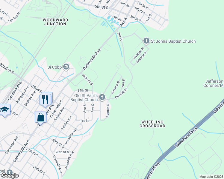 map of restaurants, bars, coffee shops, grocery stores, and more near 3318 Short Avenue D in Bessemer