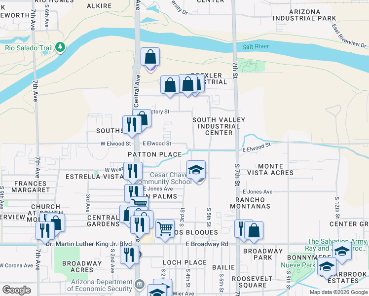 map of restaurants, bars, coffee shops, grocery stores, and more near 237 East Elwood Street in Phoenix