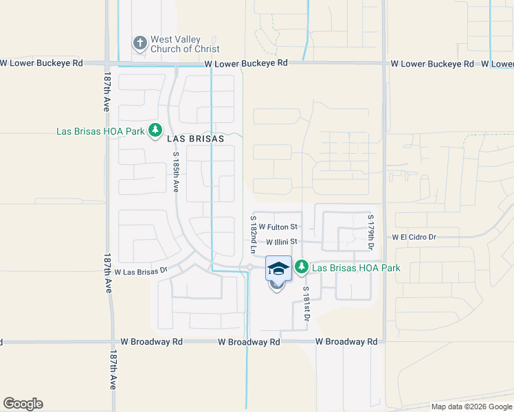 map of restaurants, bars, coffee shops, grocery stores, and more near 18240 West Raymond Street in Goodyear