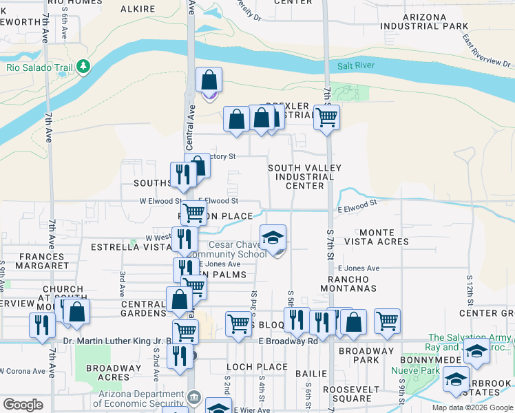 map of restaurants, bars, coffee shops, grocery stores, and more near 237 East Elwood Street in Phoenix