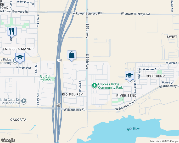 map of restaurants, bars, coffee shops, grocery stores, and more near 3637 59th Avenue in Phoenix