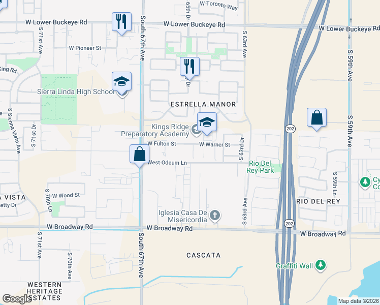 map of restaurants, bars, coffee shops, grocery stores, and more near 3740 South 65th Avenue in Phoenix