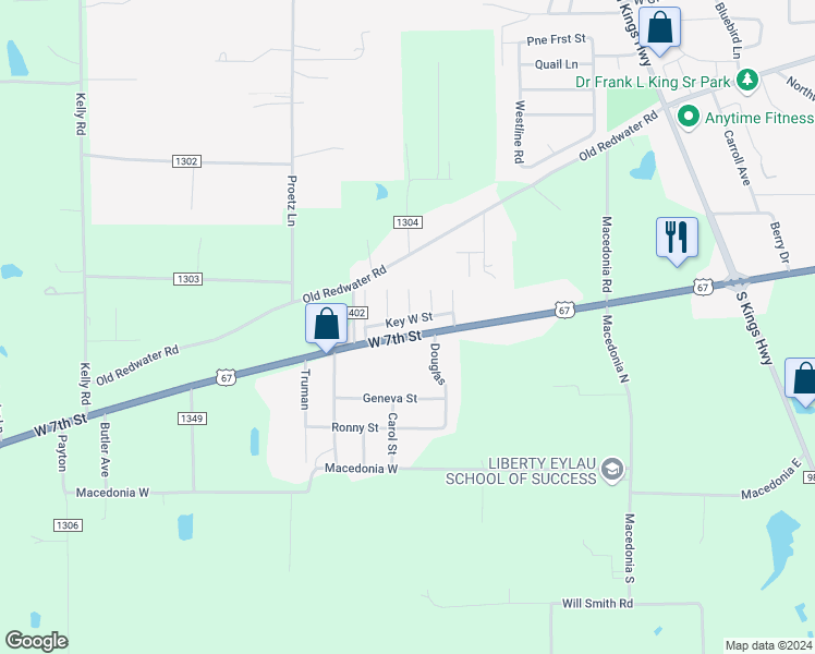 map of restaurants, bars, coffee shops, grocery stores, and more near 200 Key West Street in Texarkana