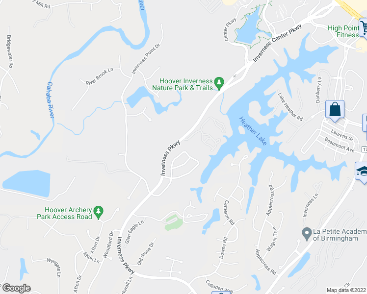 map of restaurants, bars, coffee shops, grocery stores, and more near 1214 Inverness Cove Way in Birmingham
