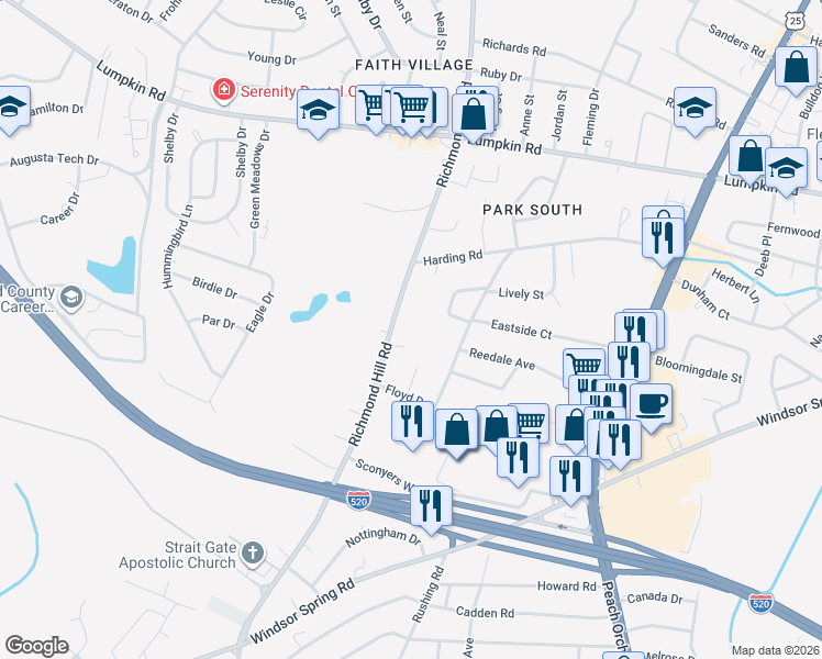map of restaurants, bars, coffee shops, grocery stores, and more near 3137 Floyd Circle in Augusta
