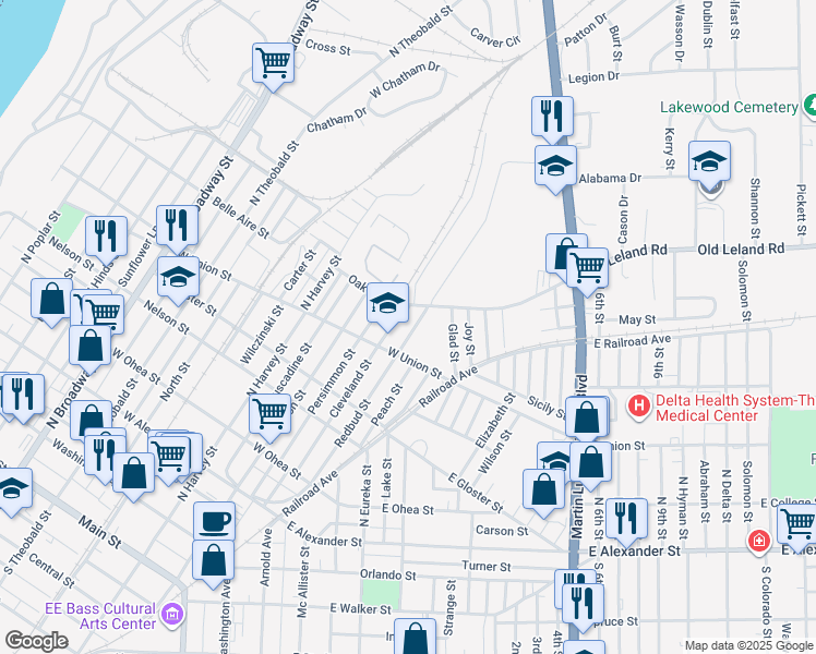 map of restaurants, bars, coffee shops, grocery stores, and more near 528 Redbud Street in Greenville