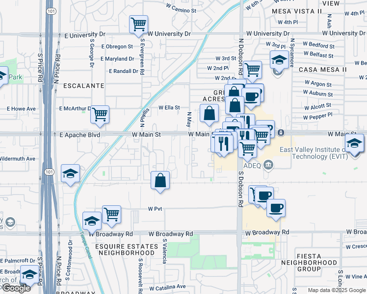 map of restaurants, bars, coffee shops, grocery stores, and more near 39 Pelican Bay Club in Mesa