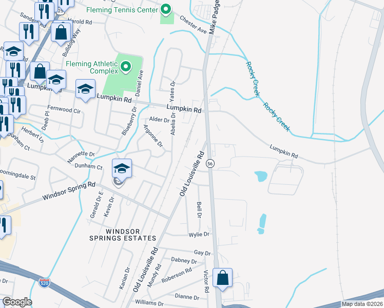 map of restaurants, bars, coffee shops, grocery stores, and more near 2723 Old Louisville Road in Augusta