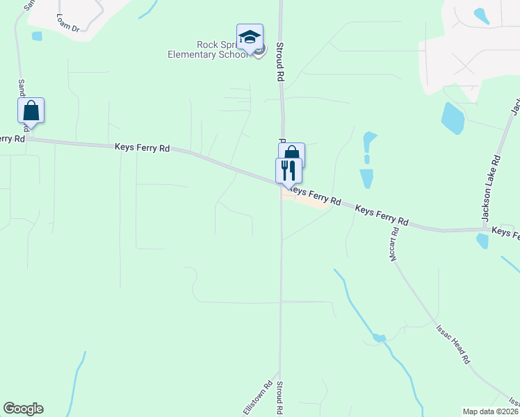 map of restaurants, bars, coffee shops, grocery stores, and more near 215 Aves Court in McDonough