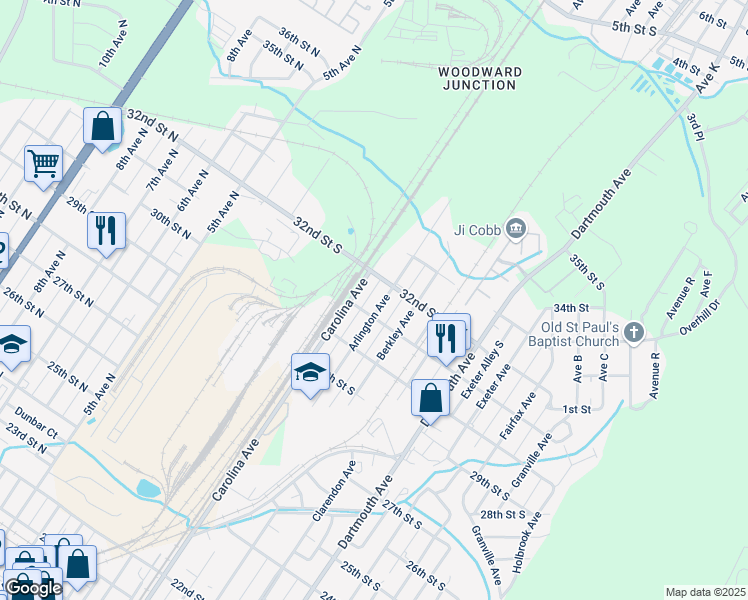 map of restaurants, bars, coffee shops, grocery stores, and more near 3112 Arlington Ave in Bessemer
