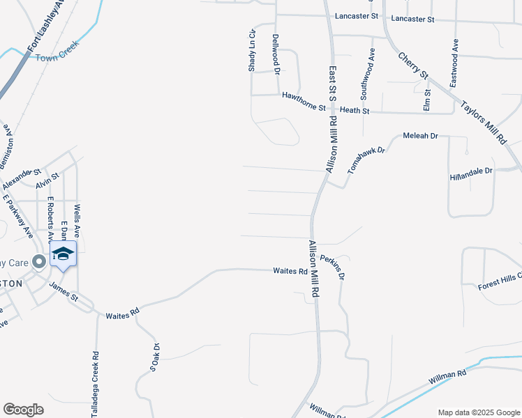 map of restaurants, bars, coffee shops, grocery stores, and more near 121 Hendricks Street in Talladega