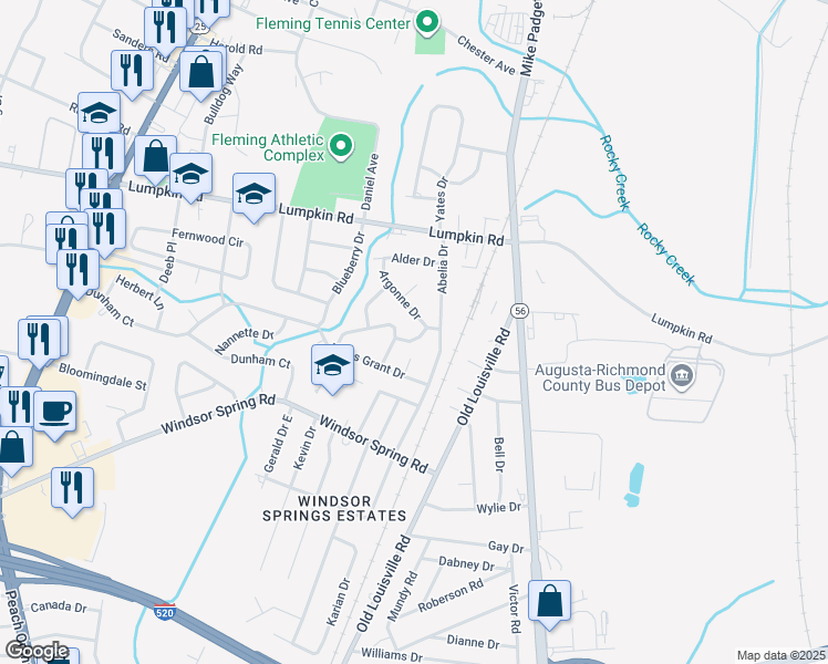map of restaurants, bars, coffee shops, grocery stores, and more near 2528 Luz Drive in Augusta