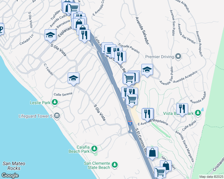 map of restaurants, bars, coffee shops, grocery stores, and more near 2232 Avenida Del Presidente in San Clemente