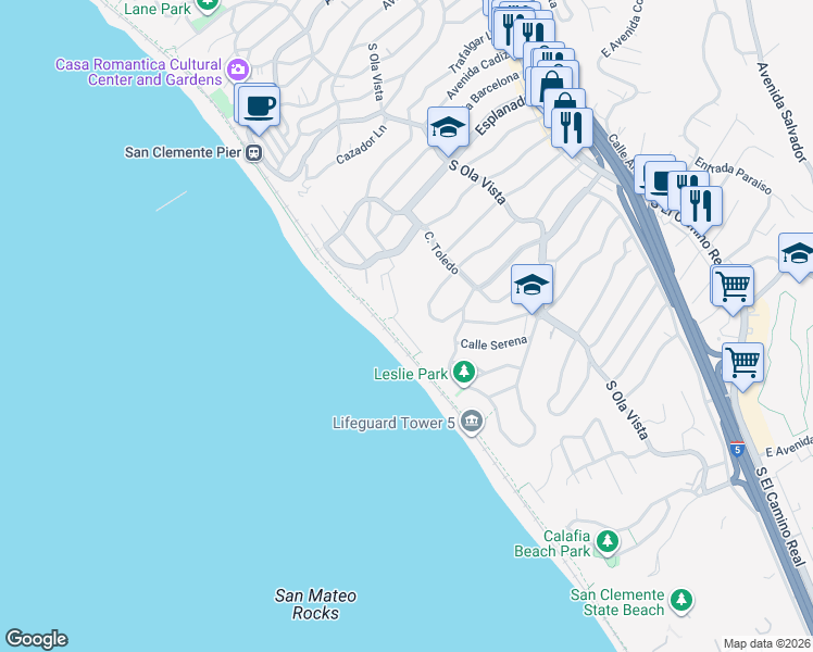 map of restaurants, bars, coffee shops, grocery stores, and more near 319 Boca Del Canon in San Clemente