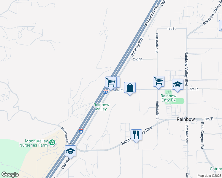 map of restaurants, bars, coffee shops, grocery stores, and more near 4800 5th Street in Fallbrook