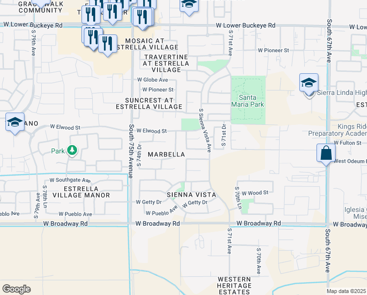 map of restaurants, bars, coffee shops, grocery stores, and more near 3732 South 72nd Lane in Phoenix