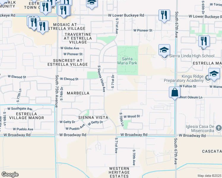 map of restaurants, bars, coffee shops, grocery stores, and more near 3724 South 71st Drive in Phoenix