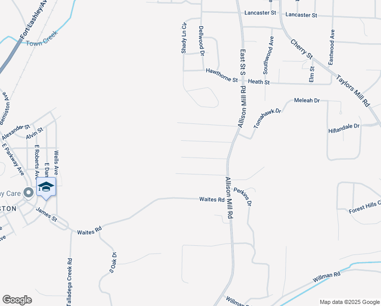 map of restaurants, bars, coffee shops, grocery stores, and more near 121 Hendricks Street in Talladega