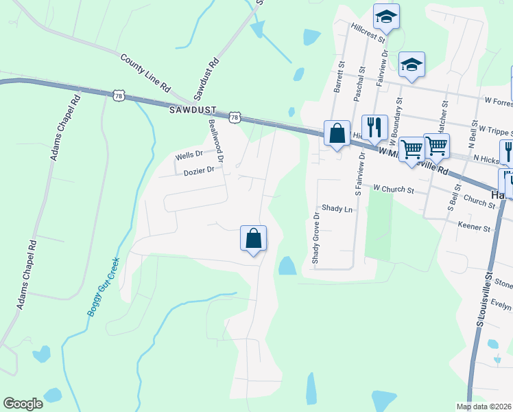 map of restaurants, bars, coffee shops, grocery stores, and more near 580 Lamkin Road in Harlem