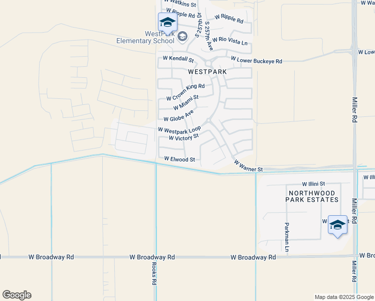 map of restaurants, bars, coffee shops, grocery stores, and more near 3565 South 257th Lane in Buckeye