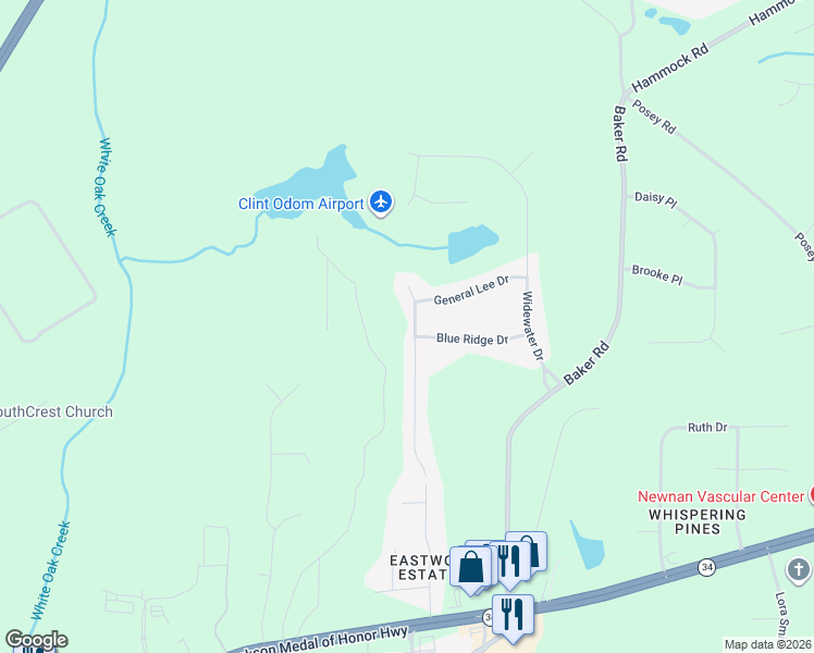 map of restaurants, bars, coffee shops, grocery stores, and more near 214 Jeb Stuart Drive in Newnan