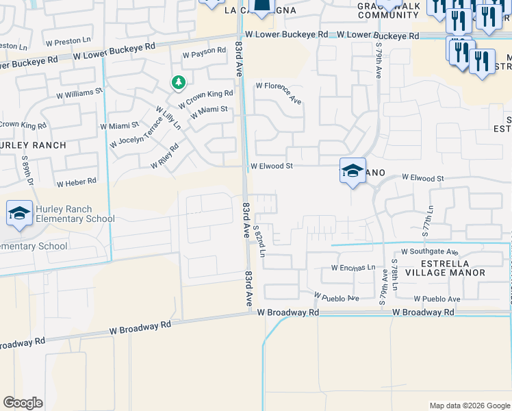 map of restaurants, bars, coffee shops, grocery stores, and more near 8242 West Albeniz Place in Phoenix
