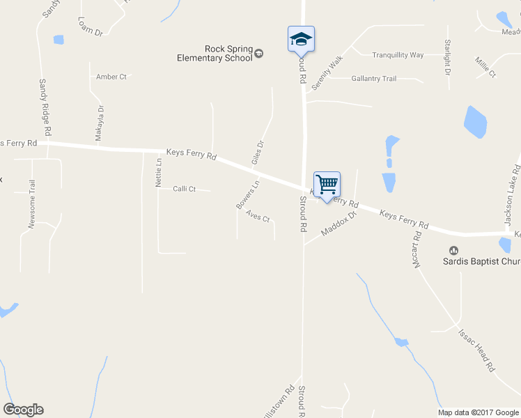 map of restaurants, bars, coffee shops, grocery stores, and more near 205 Aves Court in McDonough