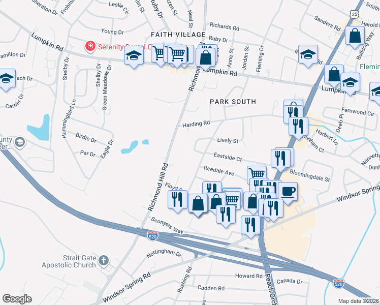 map of restaurants, bars, coffee shops, grocery stores, and more near 3137 Floyd Circle in Augusta