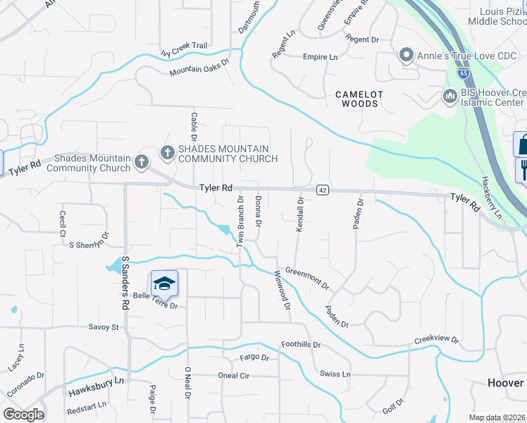 map of restaurants, bars, coffee shops, grocery stores, and more near 731 Donna Drive in Vestavia Hills