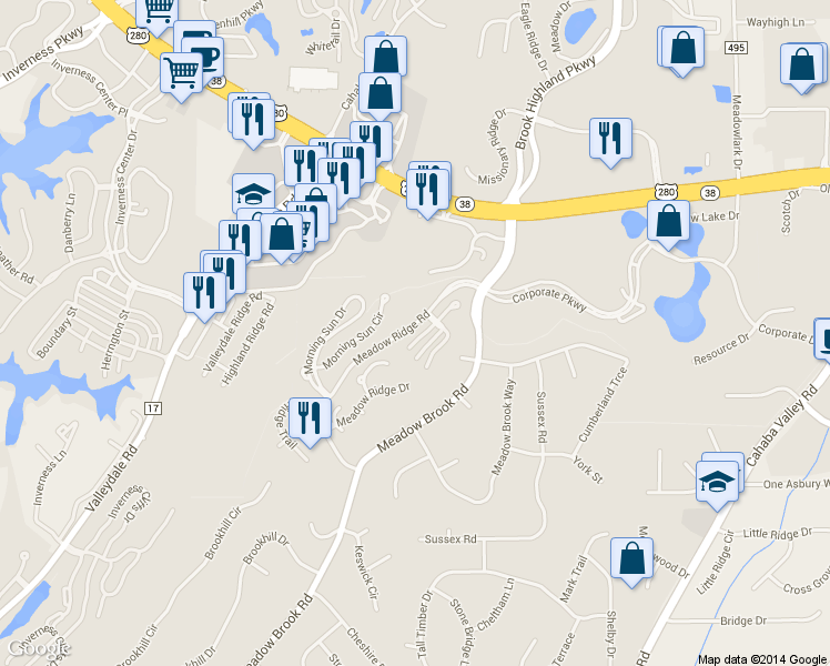 map of restaurants, bars, coffee shops, grocery stores, and more near 209 Meadow Croft Circle in Birmingham