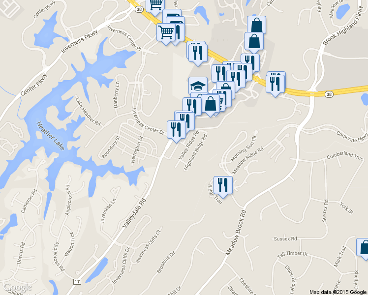 map of restaurants, bars, coffee shops, grocery stores, and more near 3040 Valley Ridge Road in Birmingham
