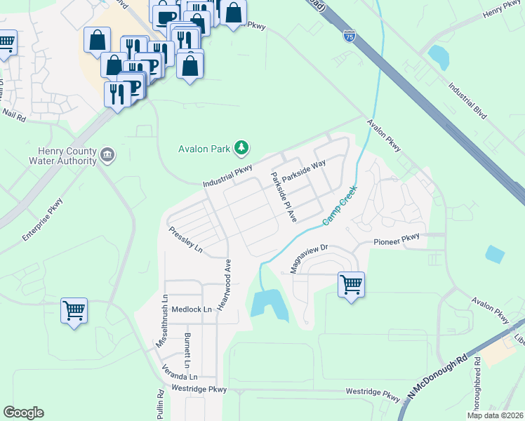 map of restaurants, bars, coffee shops, grocery stores, and more near 809 Royal Red Court in McDonough