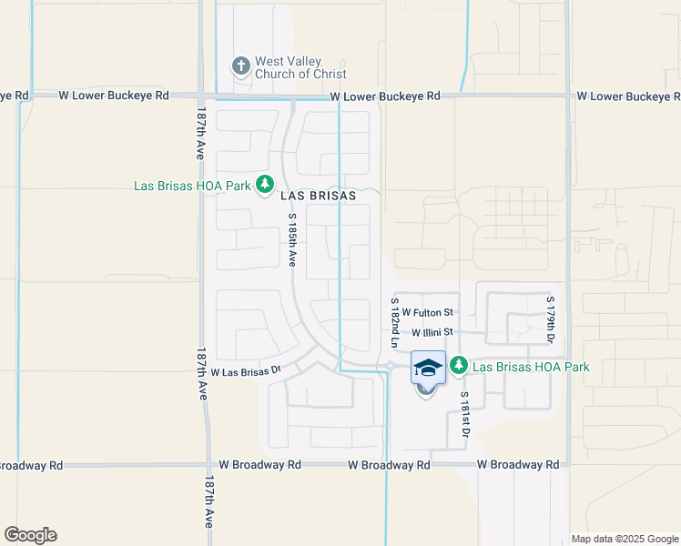 map of restaurants, bars, coffee shops, grocery stores, and more near 18416 West Elwood Street in Goodyear