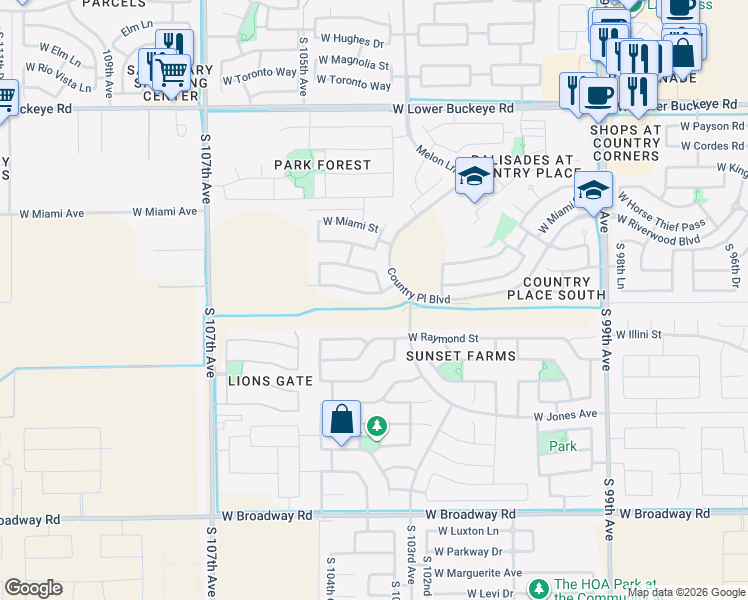 map of restaurants, bars, coffee shops, grocery stores, and more near 10317 West Forest Grove Avenue in Tolleson