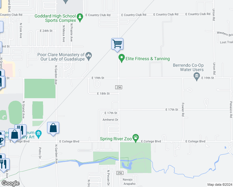 map of restaurants, bars, coffee shops, grocery stores, and more near 1001 East 18th Street in Roswell