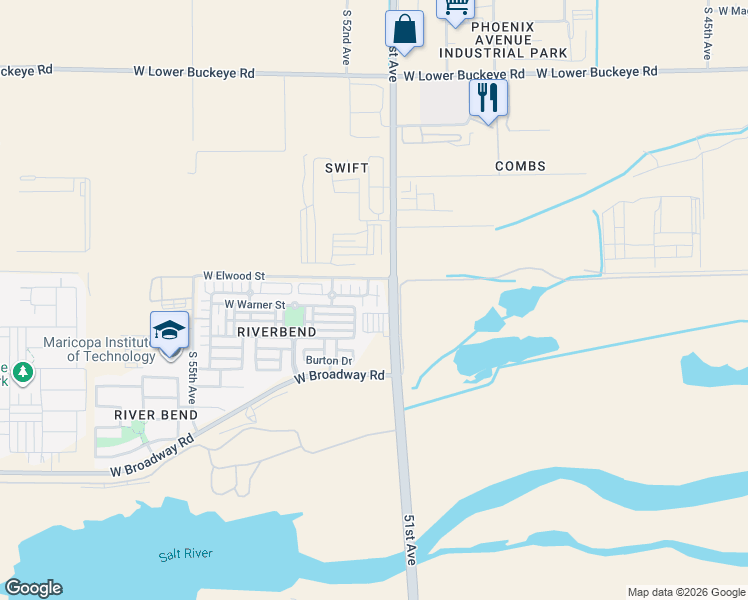 map of restaurants, bars, coffee shops, grocery stores, and more near 5107 Fulton Street in Phoenix