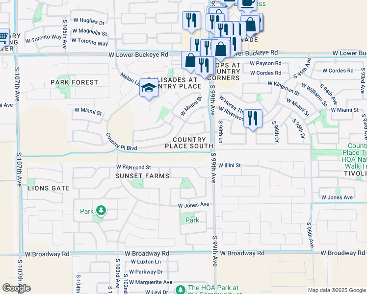 map of restaurants, bars, coffee shops, grocery stores, and more near 9945 West Heber Road in Tolleson